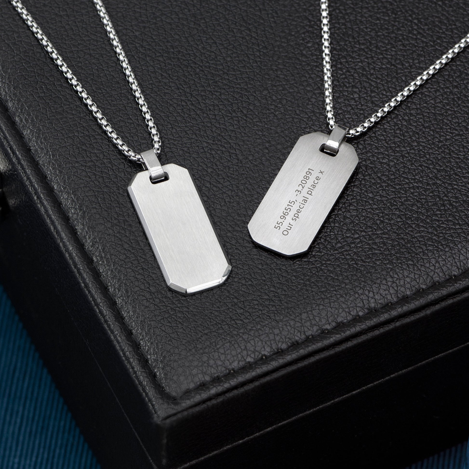 Personalized Men's Dog Tag Necklace - Silver  Men's Necklaces Deeply Engraved
