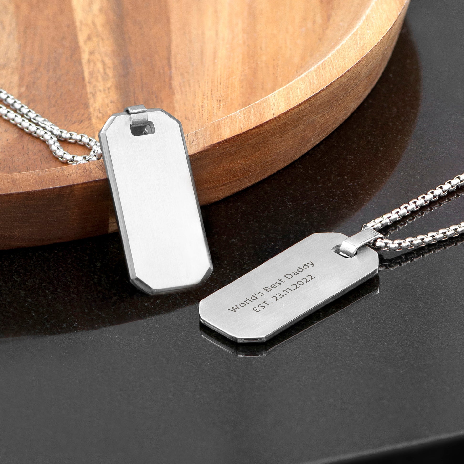 Personalized Men's Dog Tag Necklace - Silver  Men's Necklaces Deeply Engraved