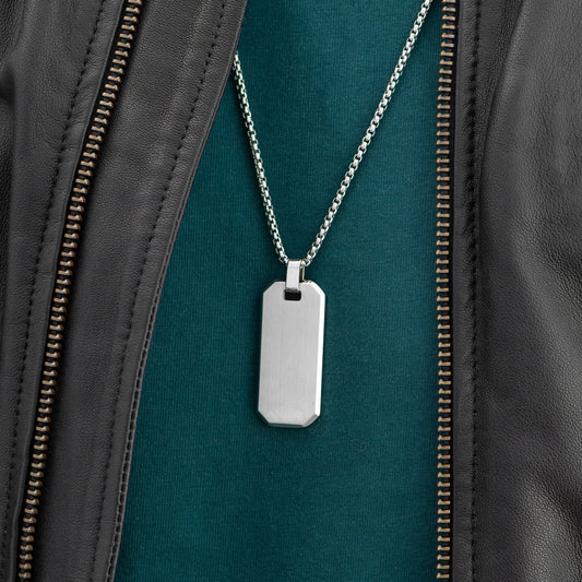 Personalized Men's Dog Tag Necklace - Silver  Men's Necklaces Deeply Engraved