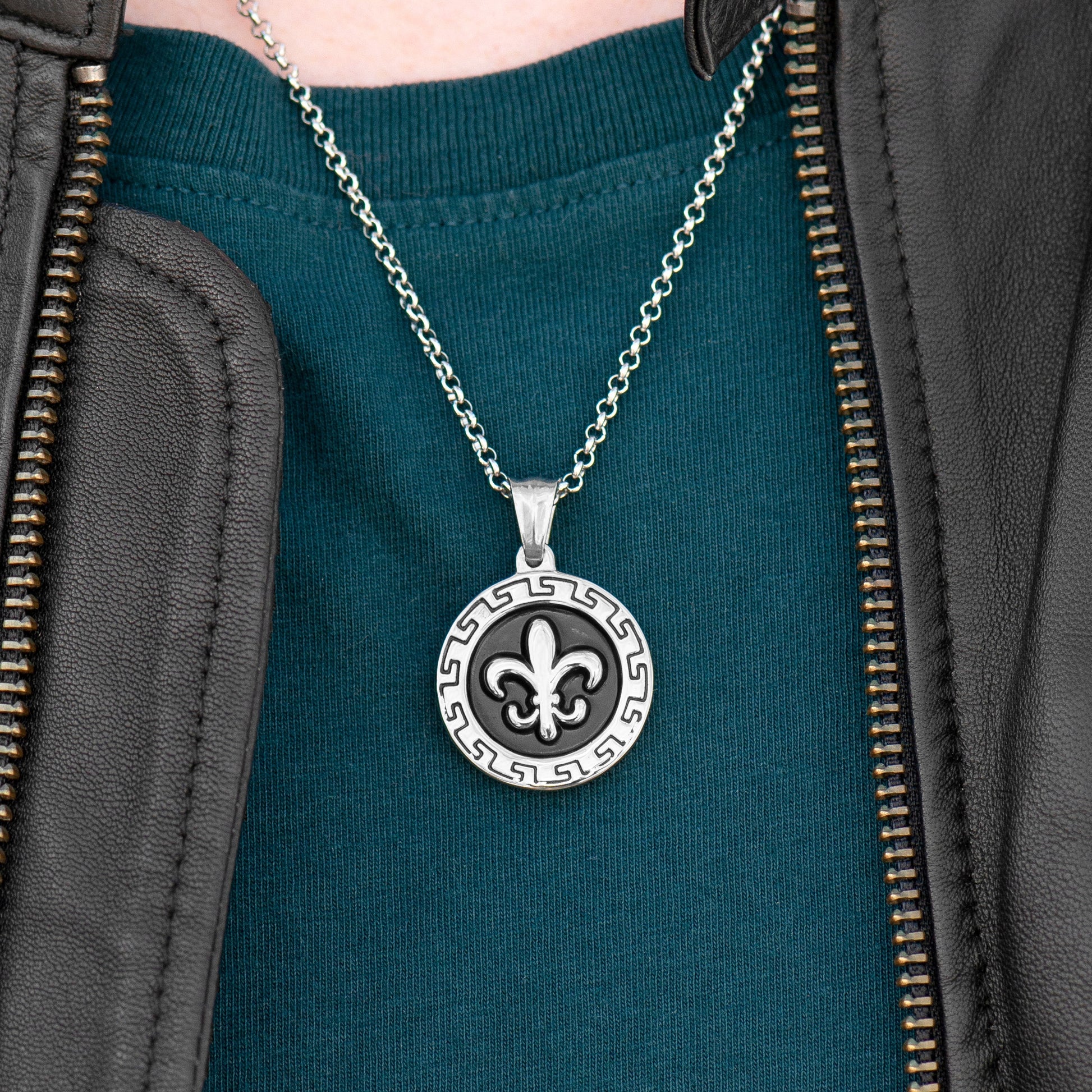 Personalized Men's Fleur-de-lis Pendant Necklace  Men's Necklaces Deeply Engraved