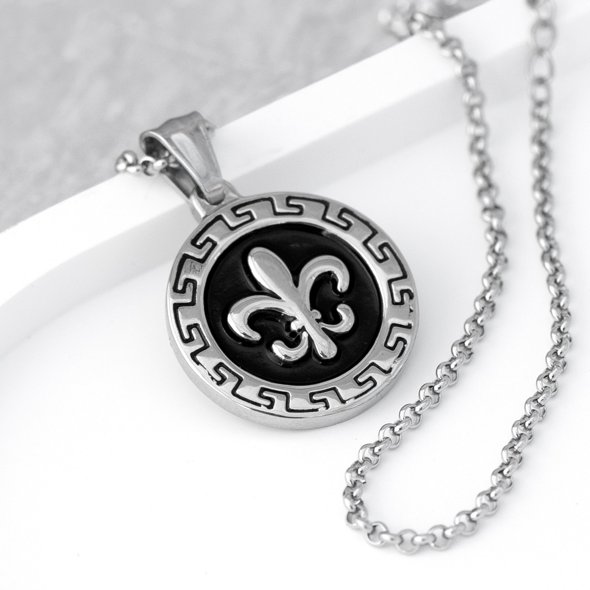Personalized Men's Fleur-de-lis Pendant Necklace  Men's Necklaces Deeply Engraved