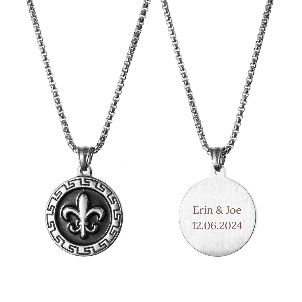 Personalized Men's Fleur-de-lis Pendant Necklace  Men's Necklaces Deeply Engraved