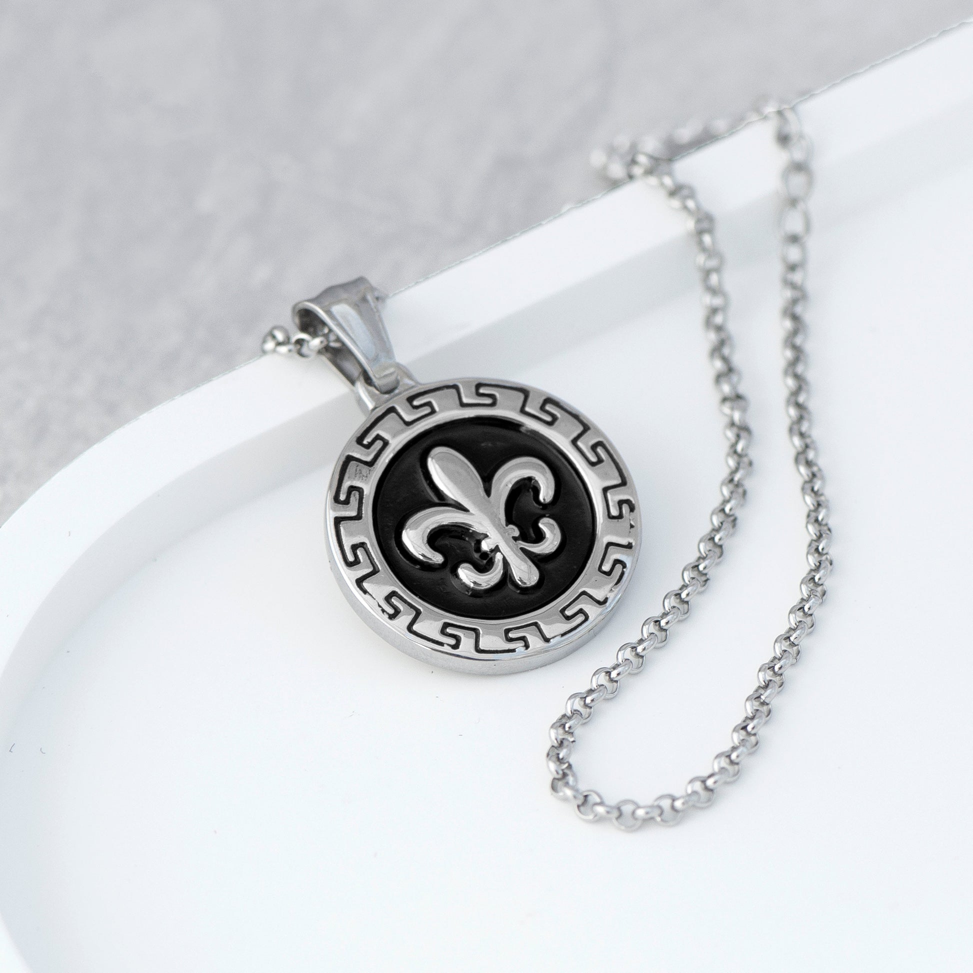 Personalized Men's Fleur-de-lis Pendant Necklace  Men's Necklaces Deeply Engraved