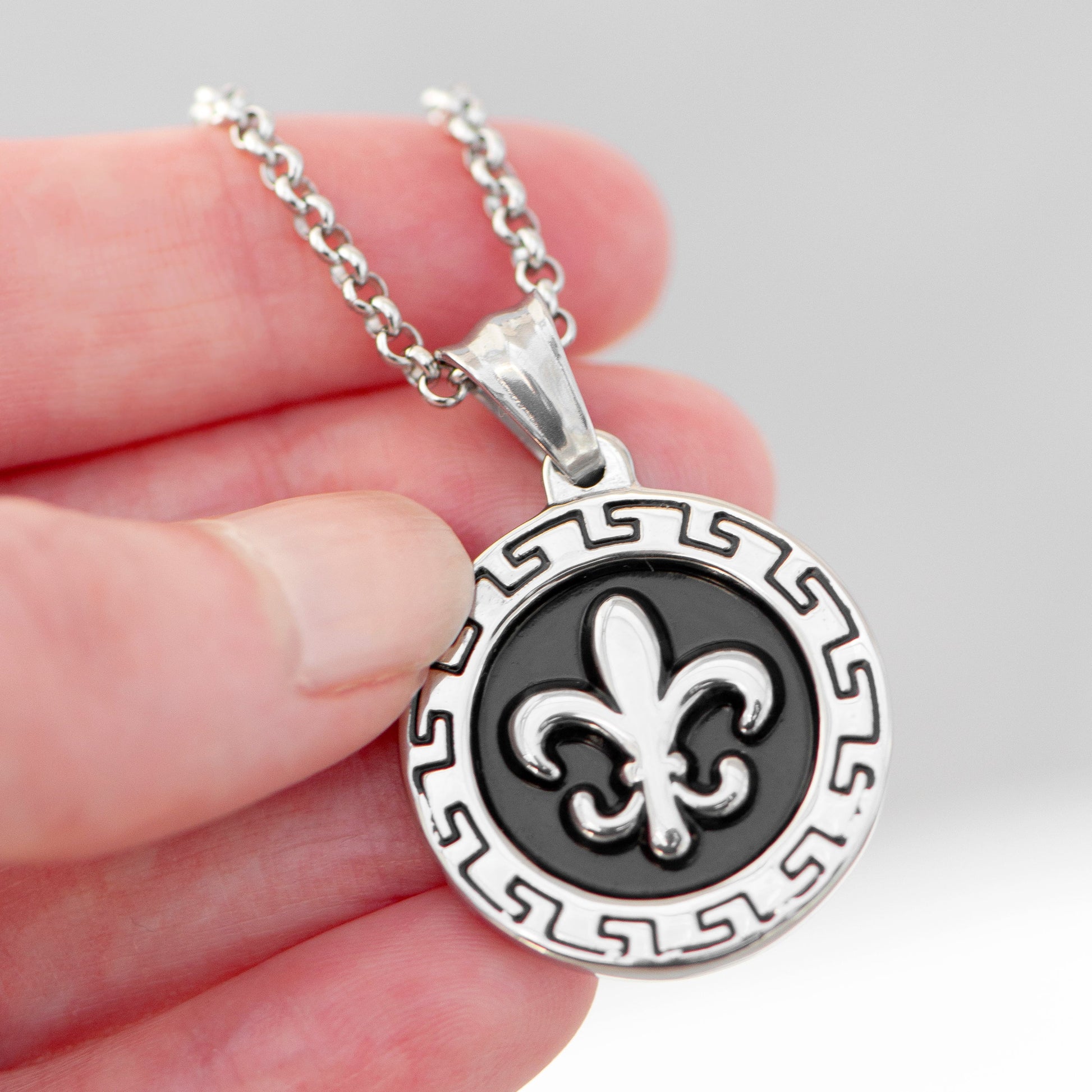 Personalized Men's Fleur-de-lis Pendant Necklace  Men's Necklaces Deeply Engraved