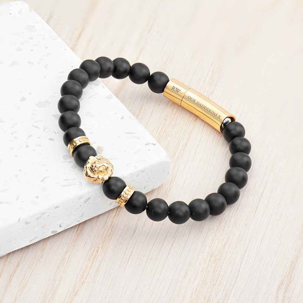 Personalized Men's Golden Lion Bracelet  Men's Bracelets Deeply Engraved