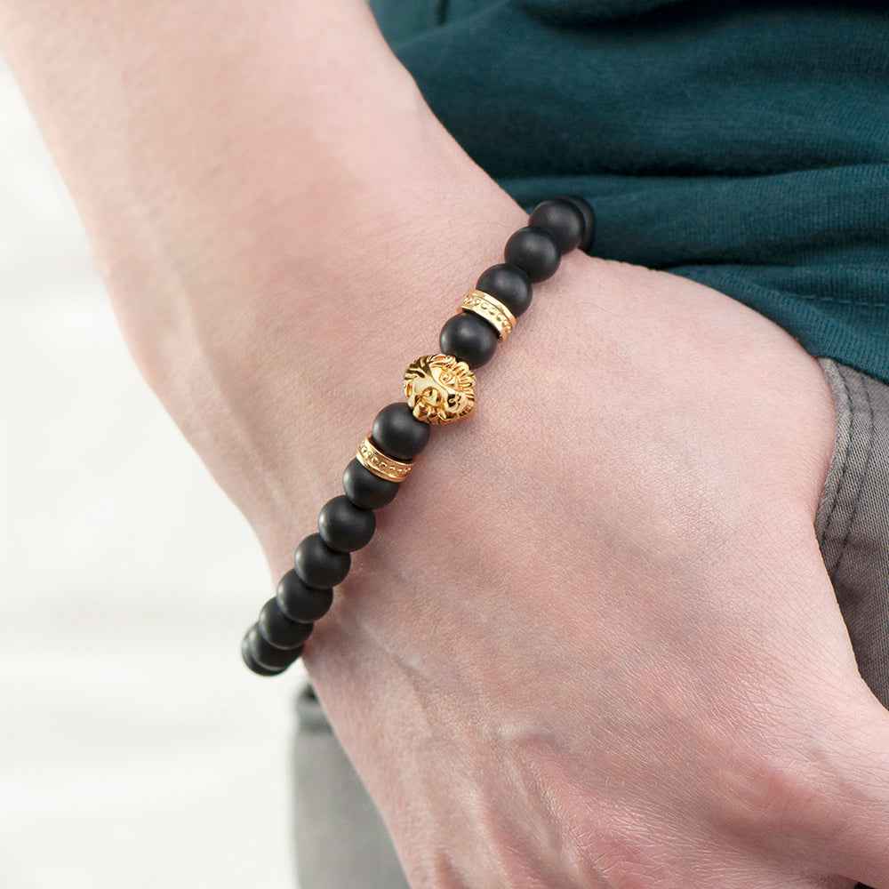 Personalized Men's Golden Lion Bracelet  Men's Bracelets Deeply Engraved