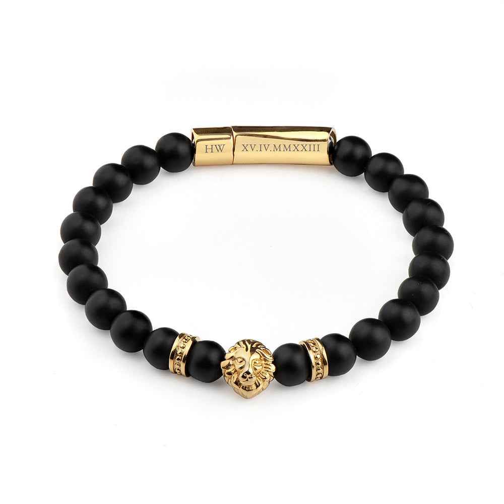 Personalized Men's Golden Lion Bracelet  Men's Bracelets Deeply Engraved