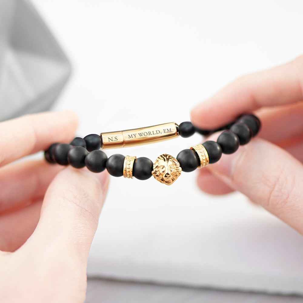 Personalized Men's Golden Lion Bracelet  Men's Bracelets Deeply Engraved