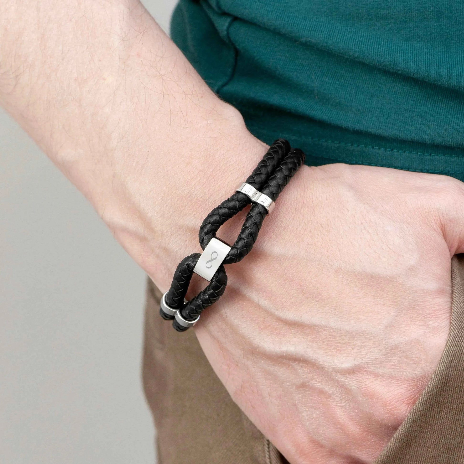 Personalized Men's Infinity Dual Leather Bracelet  Men's Bracelets Deeply Engraved