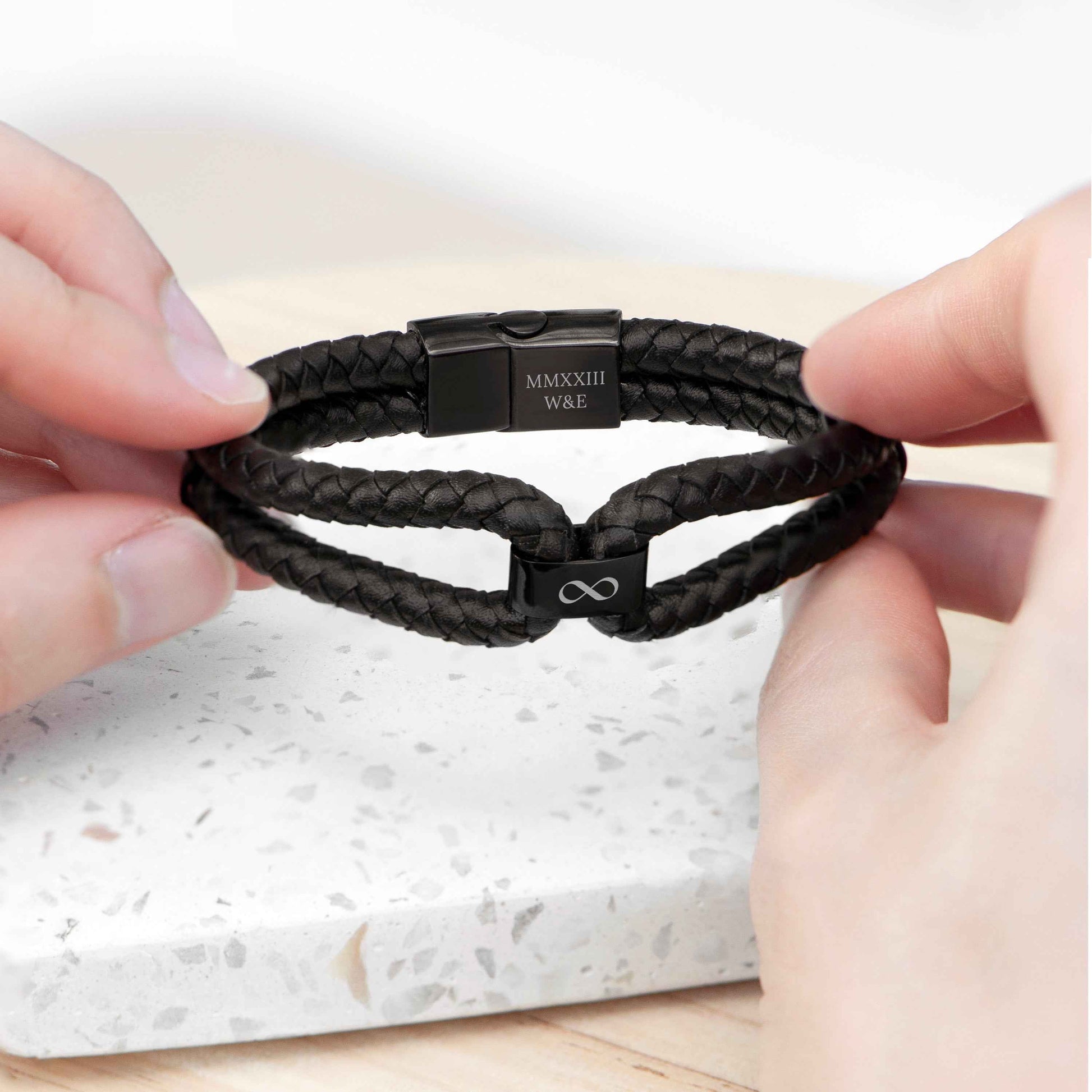 Personalized Men's Infinity Dual Leather Bracelet  Men's Bracelets Deeply Engraved