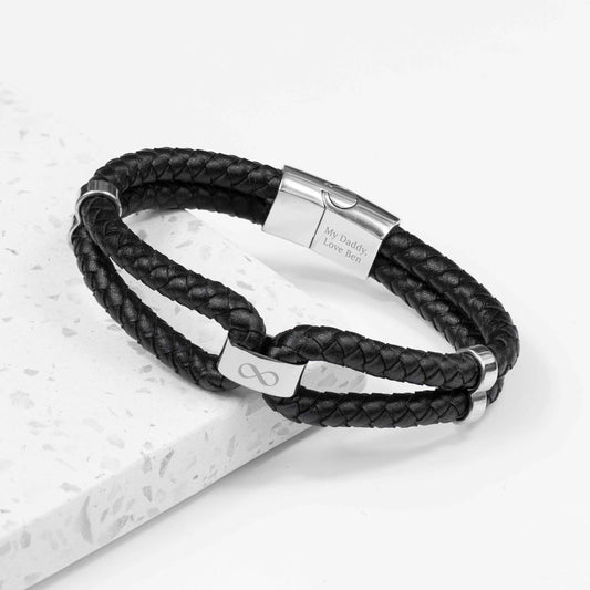 Personalized Men's Infinity Dual Leather Bracelet  Men's Bracelets Deeply Engraved