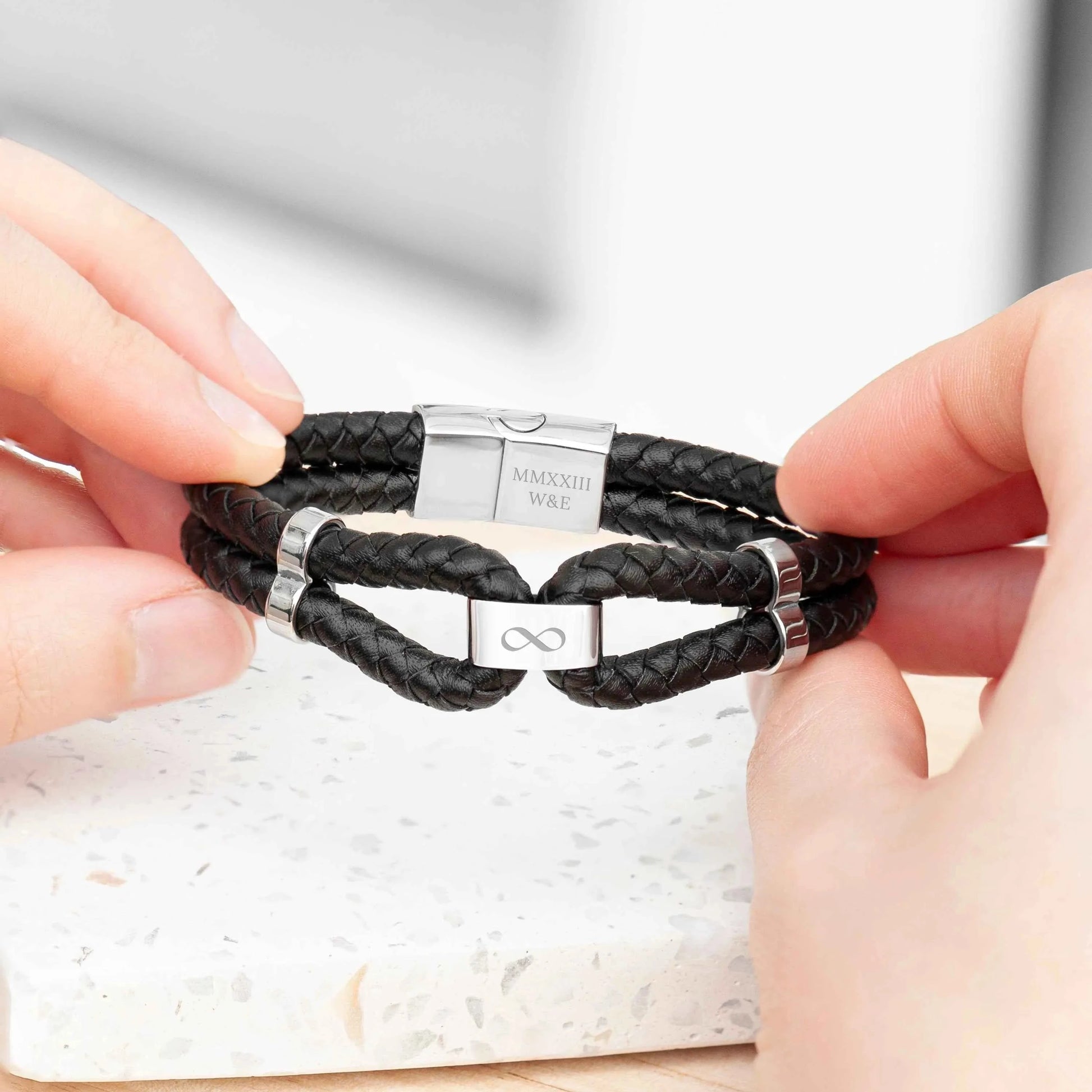 Personalized Men's Infinity Dual Leather Bracelet  Men's Bracelets Deeply Engraved