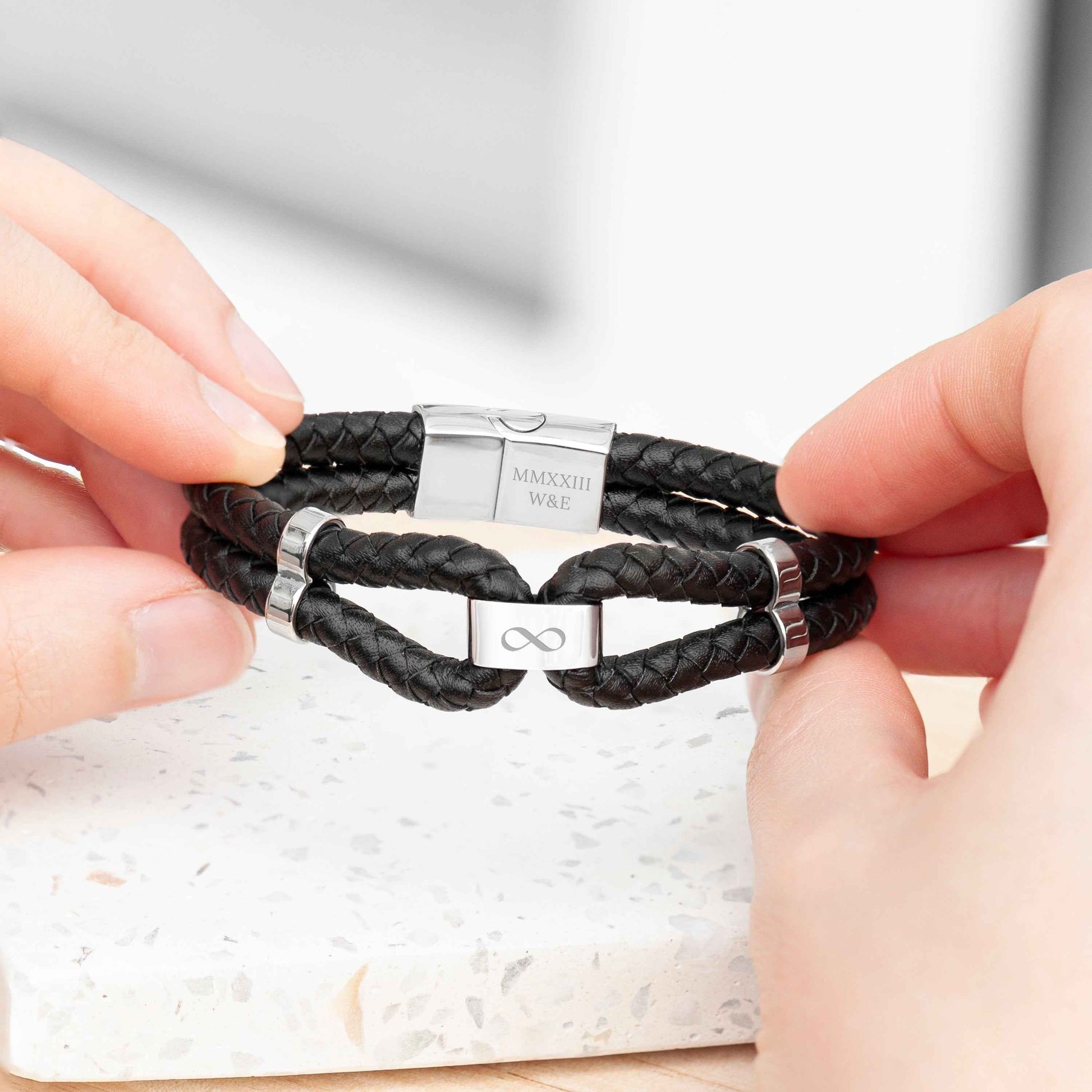 Personalized Men's Infinity Dual Leather Bracelet  Men's Bracelets Deeply Engraved