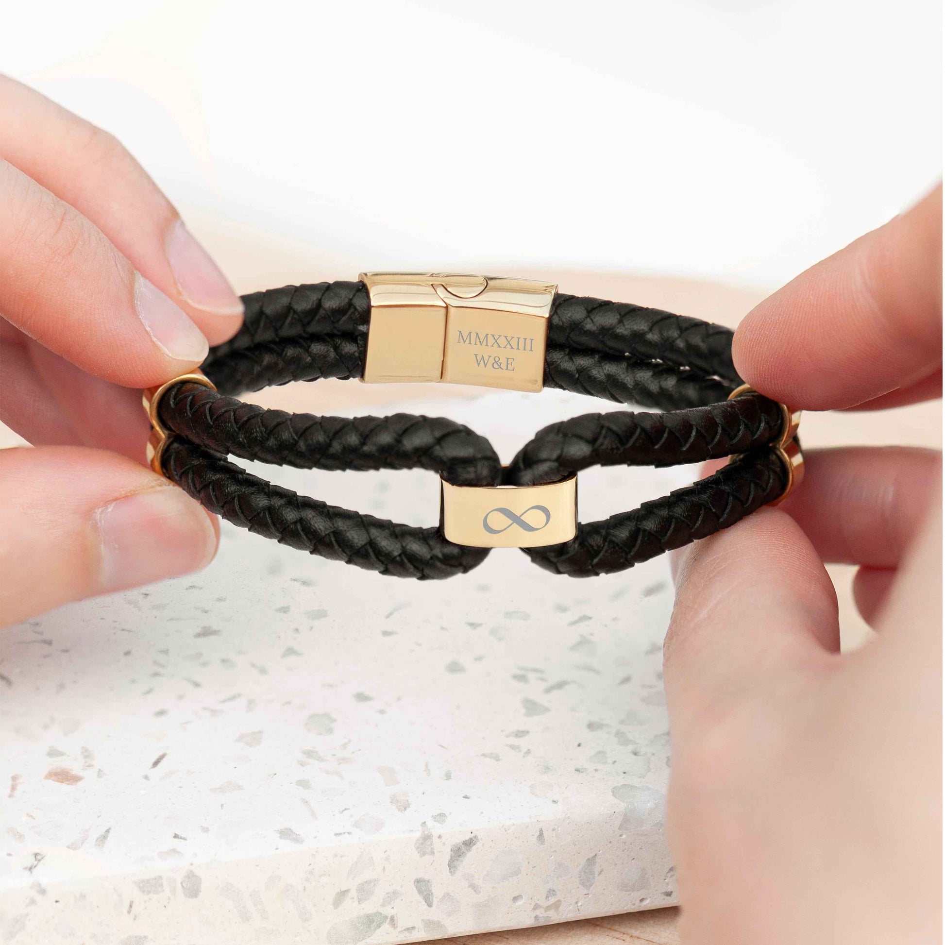 Personalized Men's Infinity Dual Leather Bracelet  Men's Bracelets Deeply Engraved