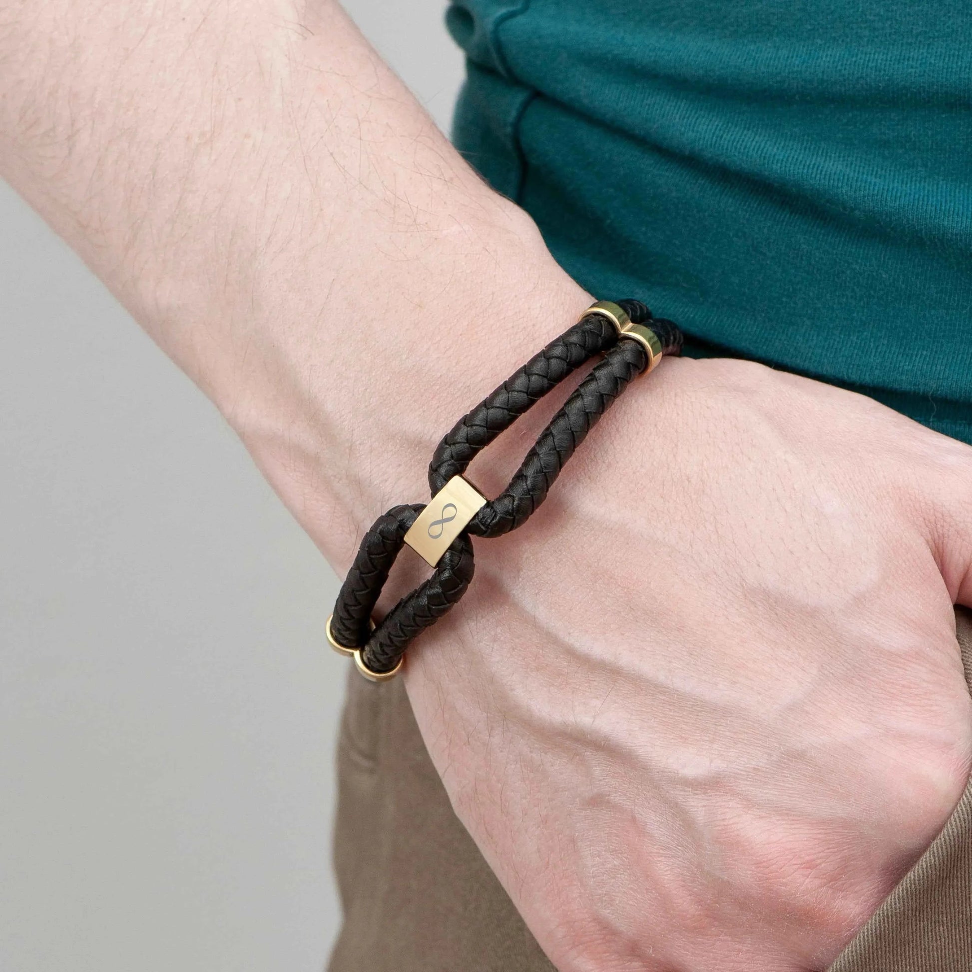 Personalized Men's Infinity Dual Leather Bracelet  Men's Bracelets Deeply Engraved