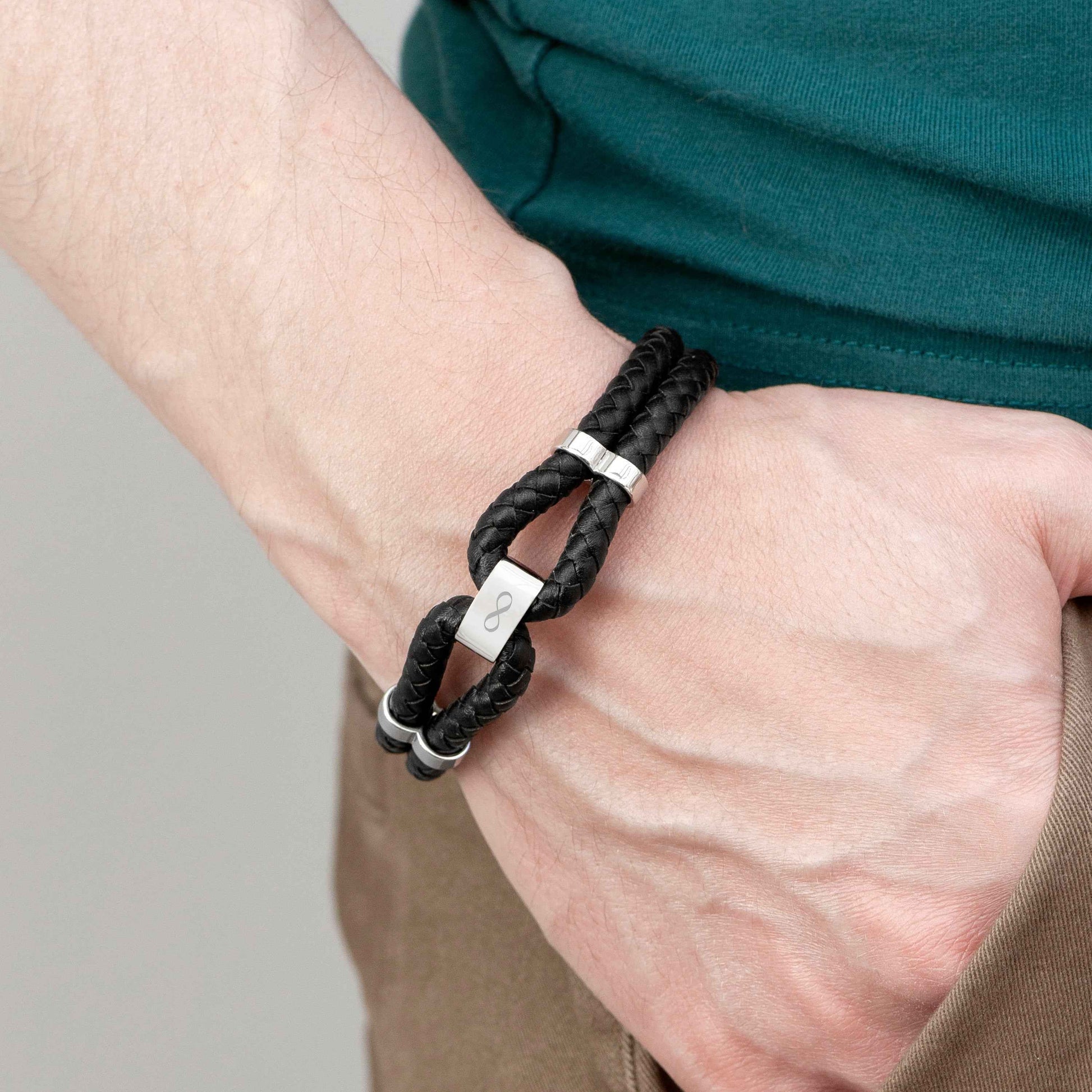 Personalized Men's Infinity Dual Leather Bracelet  Men's Bracelets Deeply Engraved