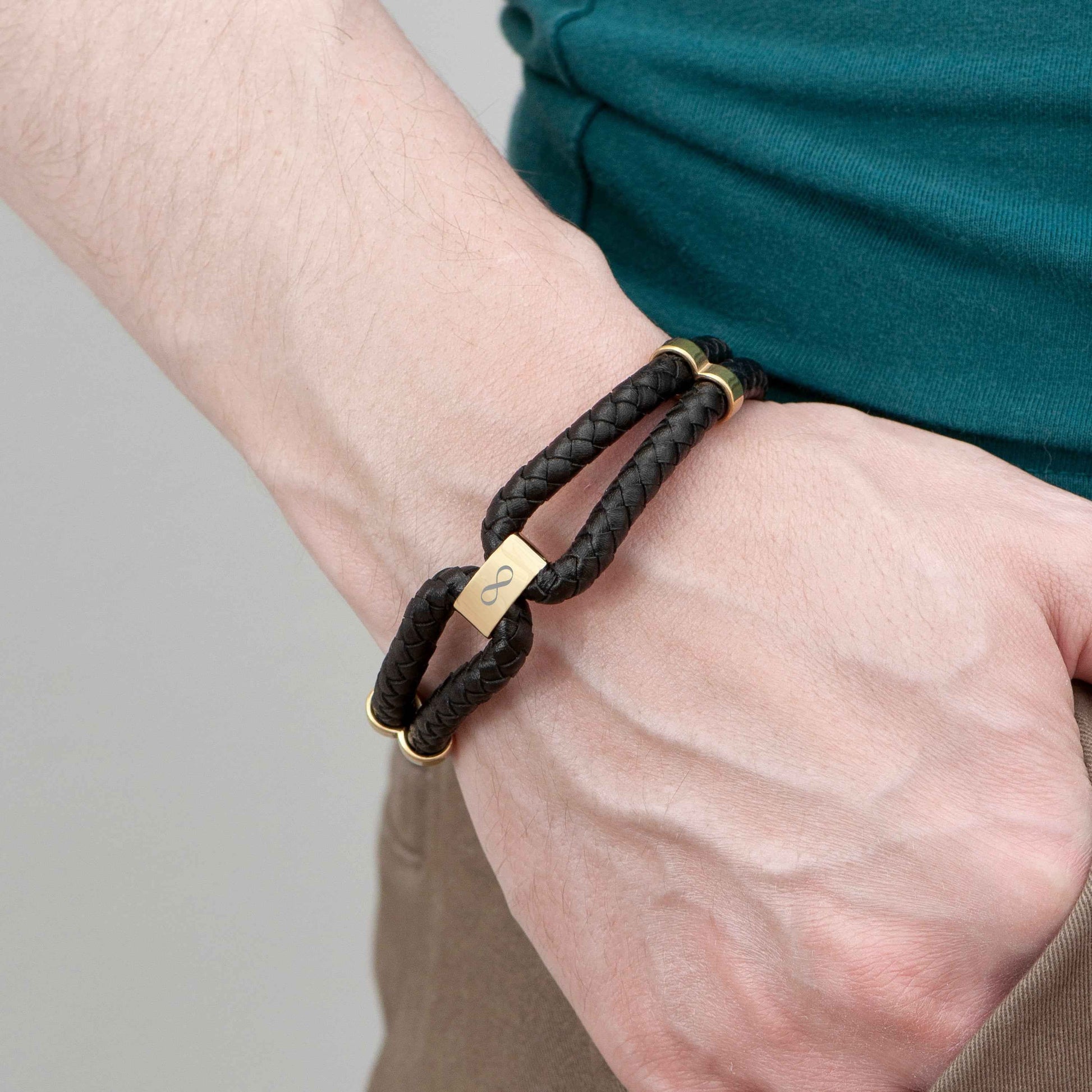 Personalized Men's Infinity Dual Leather Bracelet  Men's Bracelets Deeply Engraved