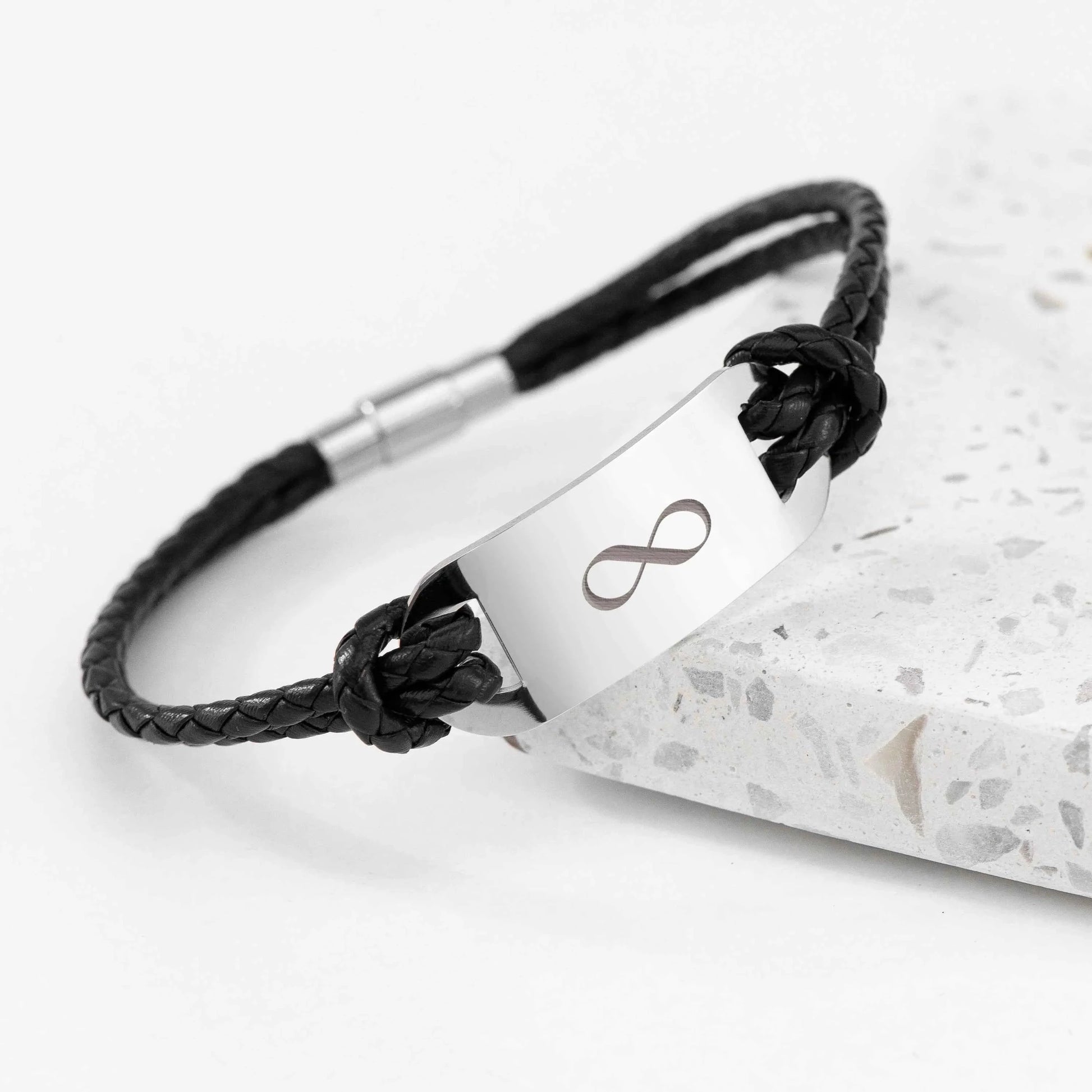 Personalized Men's Infinity Statement Leather Bracelet  Men's Bracelets Deeply Engraved
