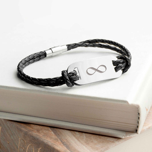 Personalized Men's Infinity Statement Leather Bracelet  Men's Bracelets Deeply Engraved
