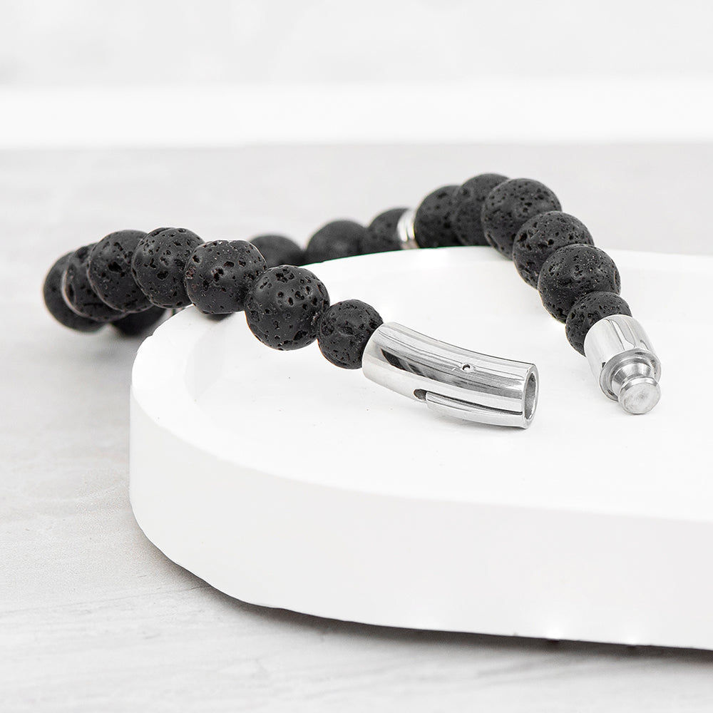 Personalized Men's Lava Stone Beaded Skull Bracelet  Men's Bracelets Deeply Engraved