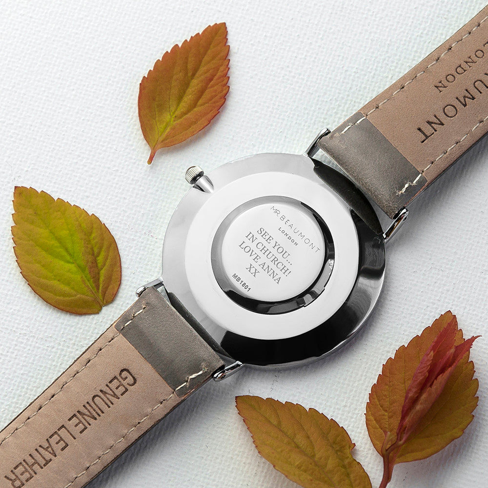 Personalized Men’s Leather Watch – Ash Strap  Men's Watches Deeply Engraved