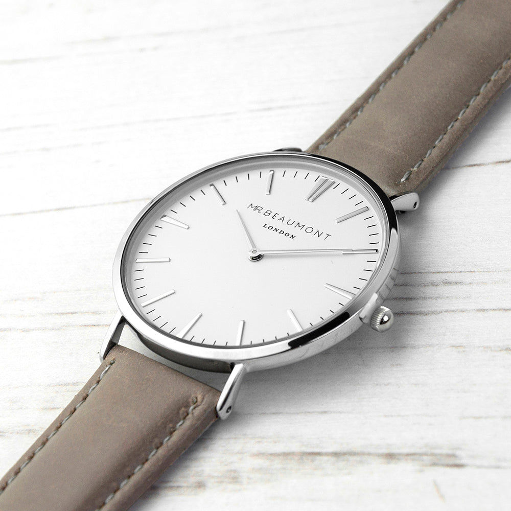 Personalized Men’s Leather Watch – Ash Strap  Men's Watches Deeply Engraved
