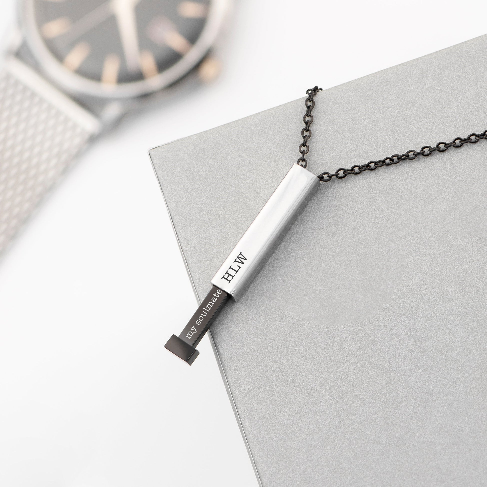 Personalized Men's Message Capsule Necklace  Men's Necklaces Deeply Engraved