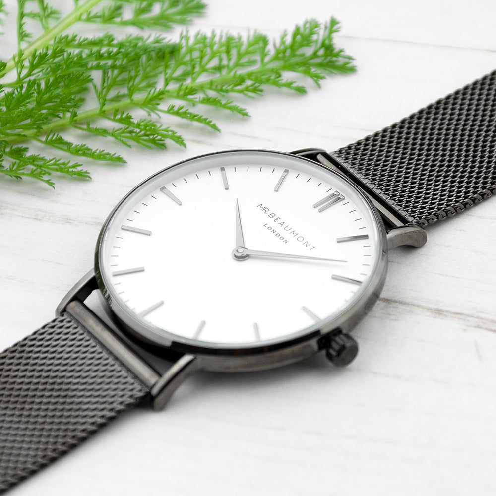 Personalized Men's Metallic Charcoal Grey Watch  Men's Watches Deeply Engraved