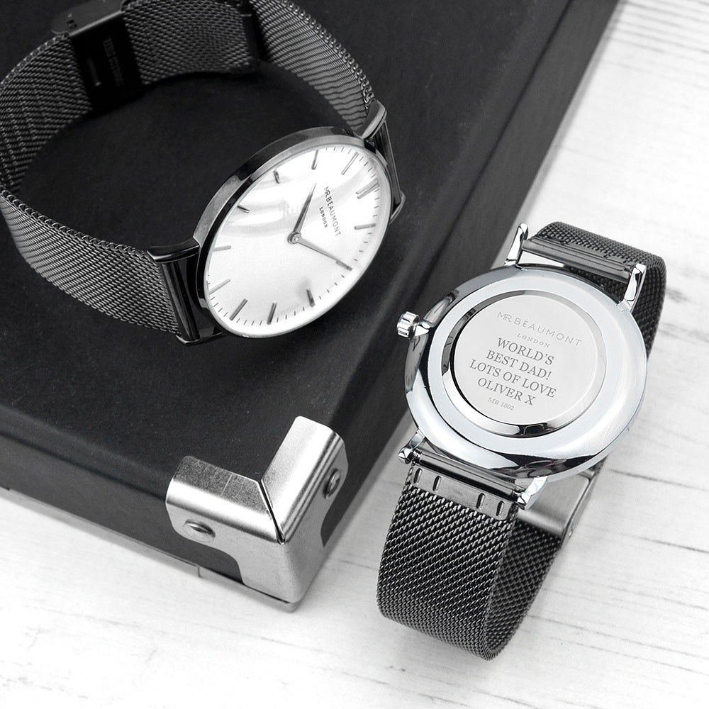 Personalized Men's Metallic Charcoal Grey Watch  Men's Watches Deeply Engraved