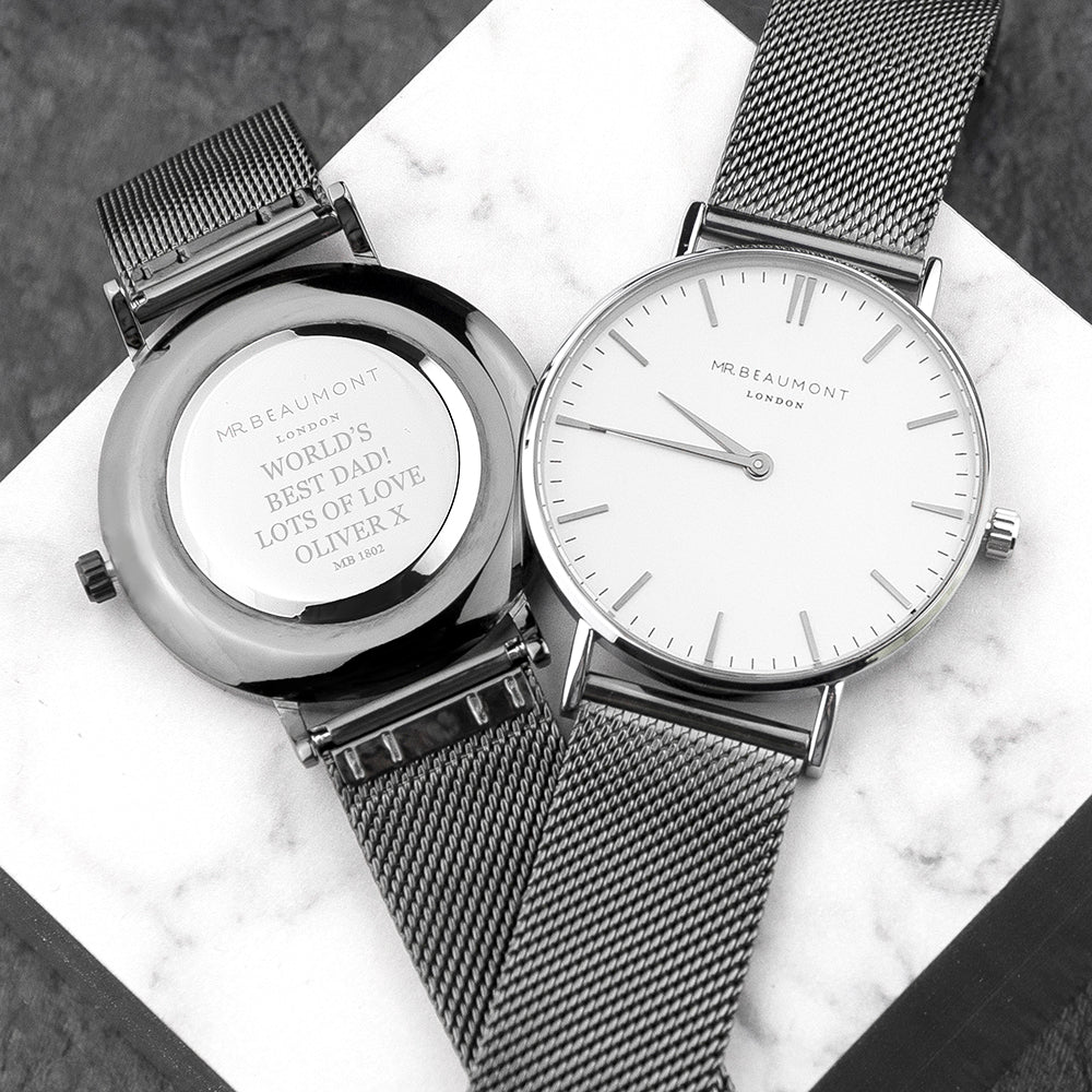 Personalized Men's Metallic Charcoal Grey Watch  Men's Watches Deeply Engraved
