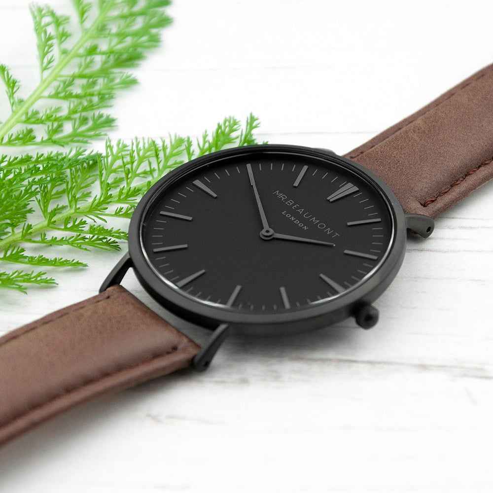 Personalized Men’s Modern Vintage Watch – Black Dial  Men's Watches Deeply Engraved