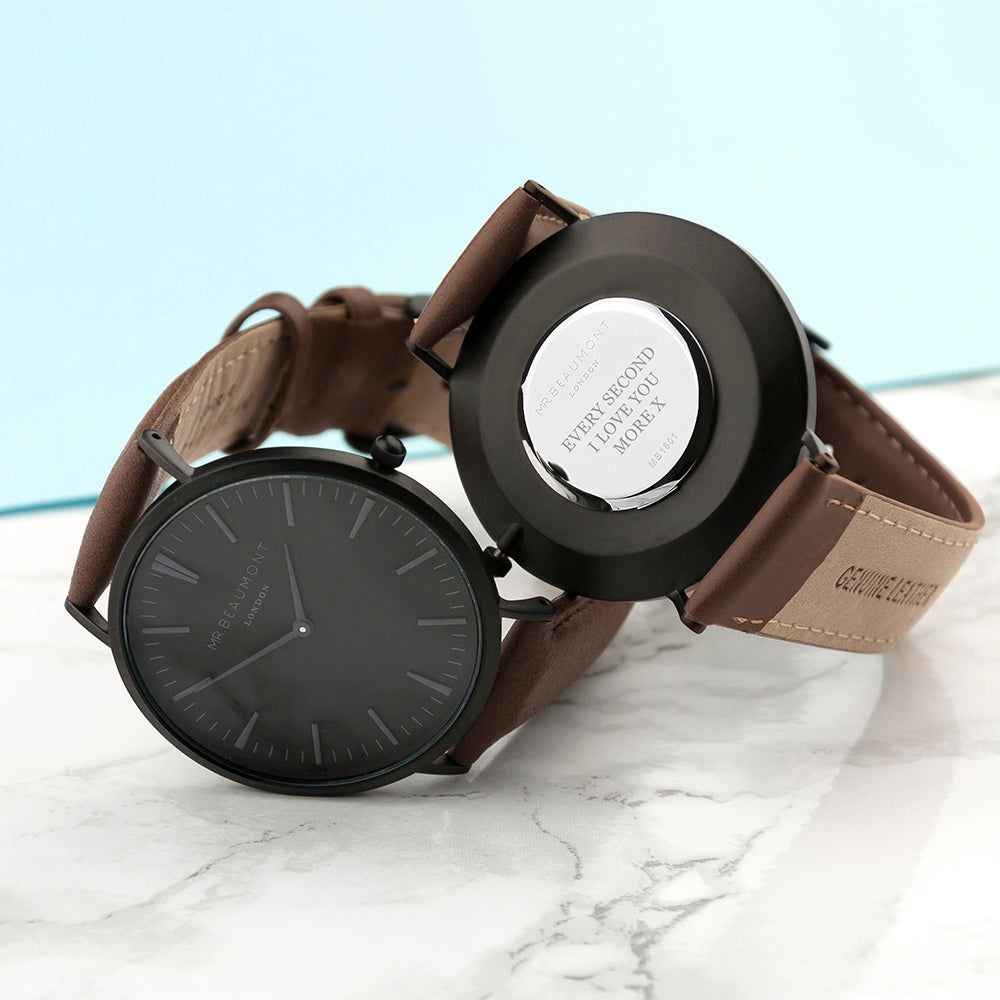 Personalized Men’s Modern Vintage Watch – Black Dial  Men's Watches Deeply Engraved