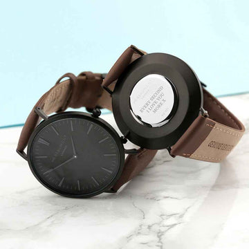 Personalized Men’s Modern Vintage Watch – Black Dial  Men's Watches Deeply Engraved
