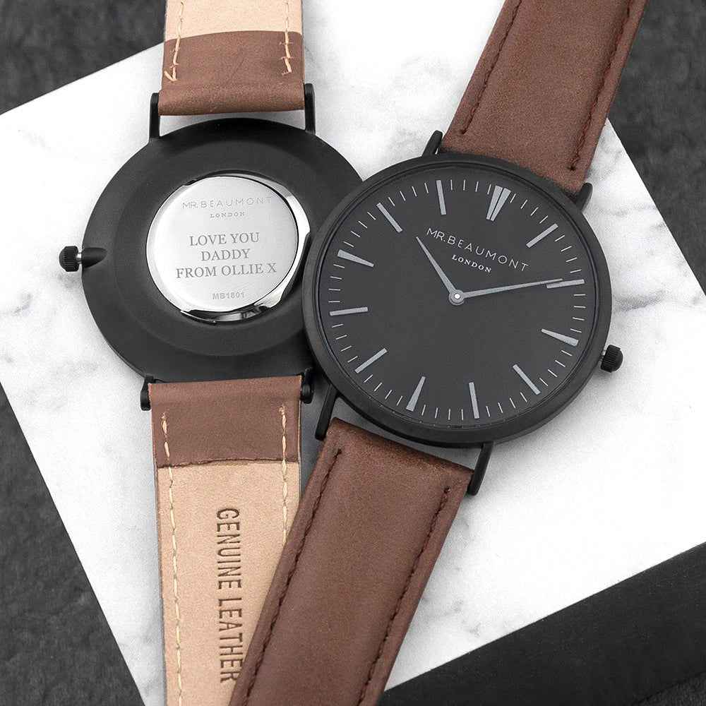 Personalized Men’s Modern Vintage Watch – Black Dial  Men's Watches Deeply Engraved