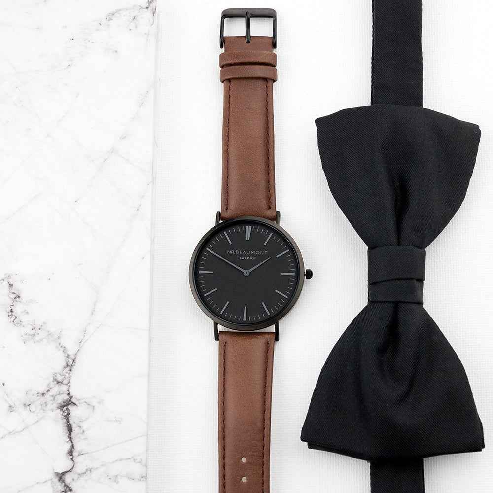 Personalized Men’s Modern Vintage Watch – Black Dial  Men's Watches Deeply Engraved