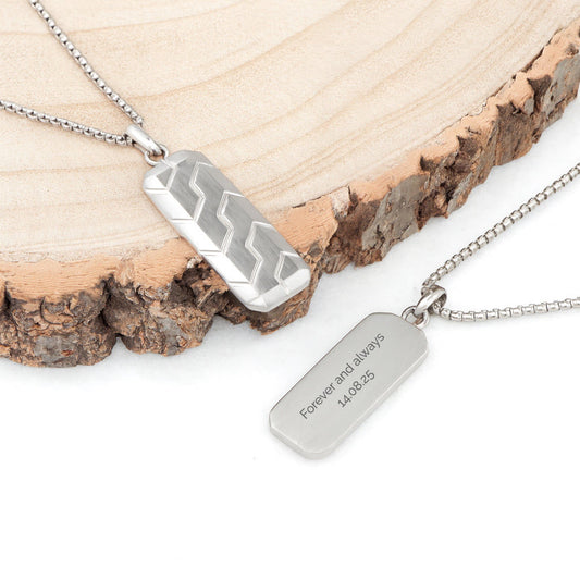 Personalized Men's Stainless Steel Tyretread Dog Tag Necklace  Men's Necklaces Deeply Engraved
