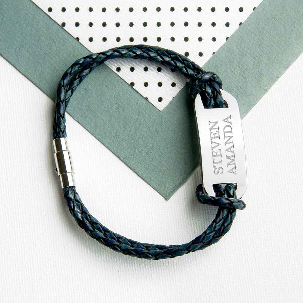 Personalized Men's Statement Leather Bracelet In Navy  Men's Bracelets Deeply Engraved