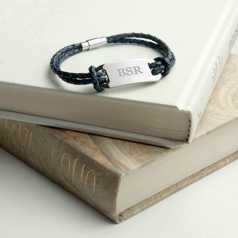 Personalized Men's Statement Leather Bracelet In Navy  Men's Bracelets Deeply Engraved