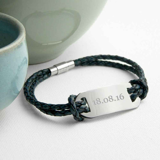 Personalized Men's Statement Leather Bracelet In Navy  Men's Bracelets Deeply Engraved