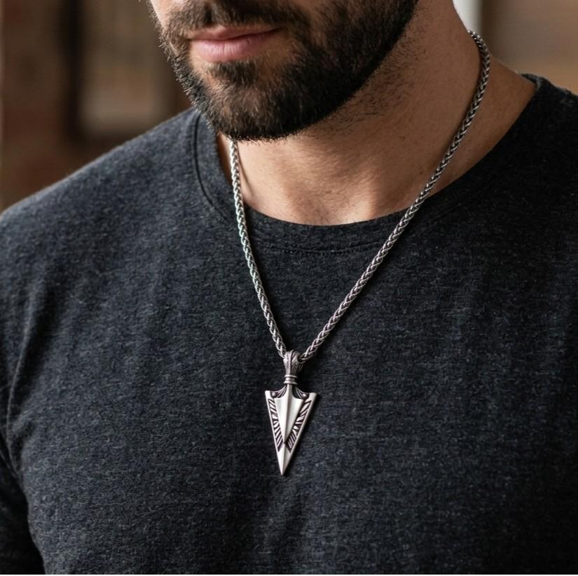 Personalized Men's Tribal Arrowhead Necklace  Men's Necklaces Deeply Engraved