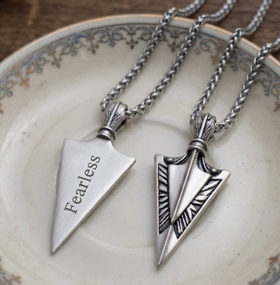 Personalized Men's Tribal Arrowhead Necklace  Men's Necklaces Deeply Engraved