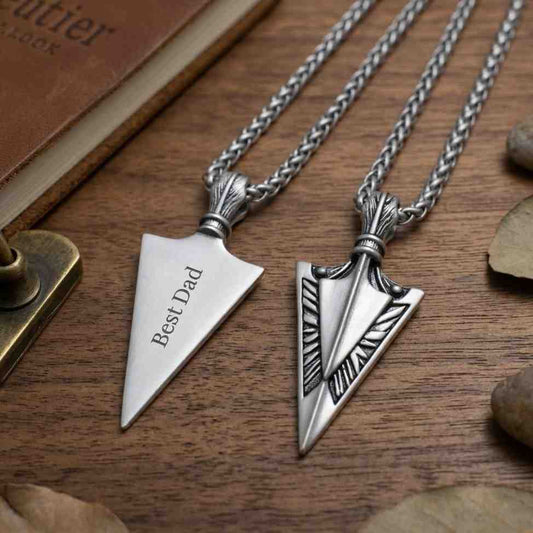 Personalized Men's Tribal Arrowhead Necklace  Men's Necklaces Deeply Engraved