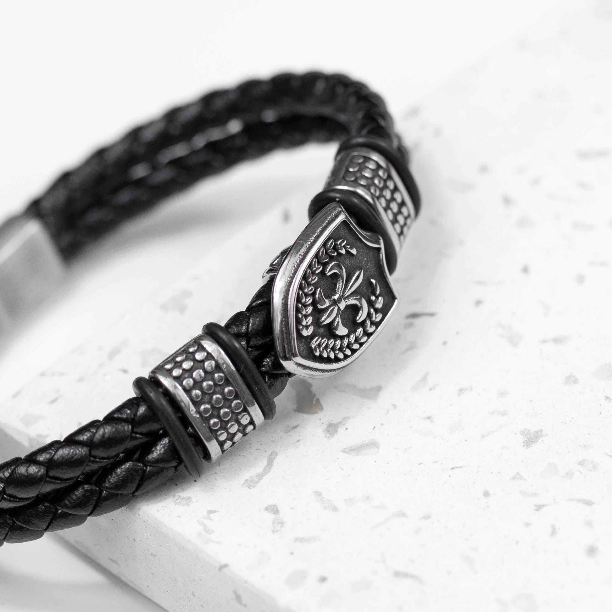 Personalized Men's Warrior Shield Leather Bracelet  Men's Bracelets Deeply Engraved