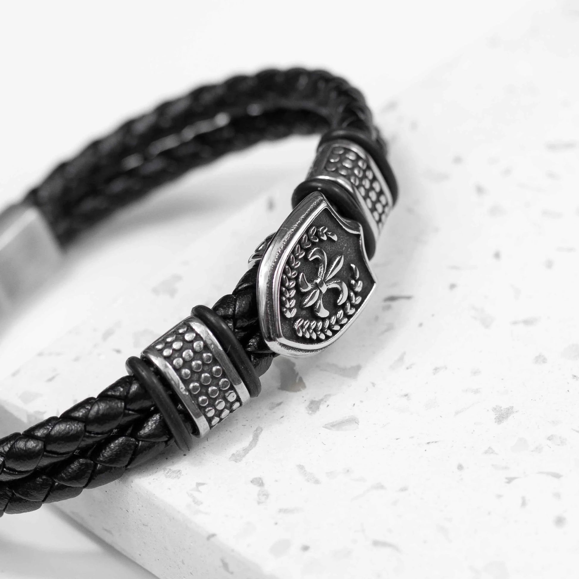 Personalized Men's Warrior Shield Leather Bracelet  Men's Bracelets Deeply Engraved