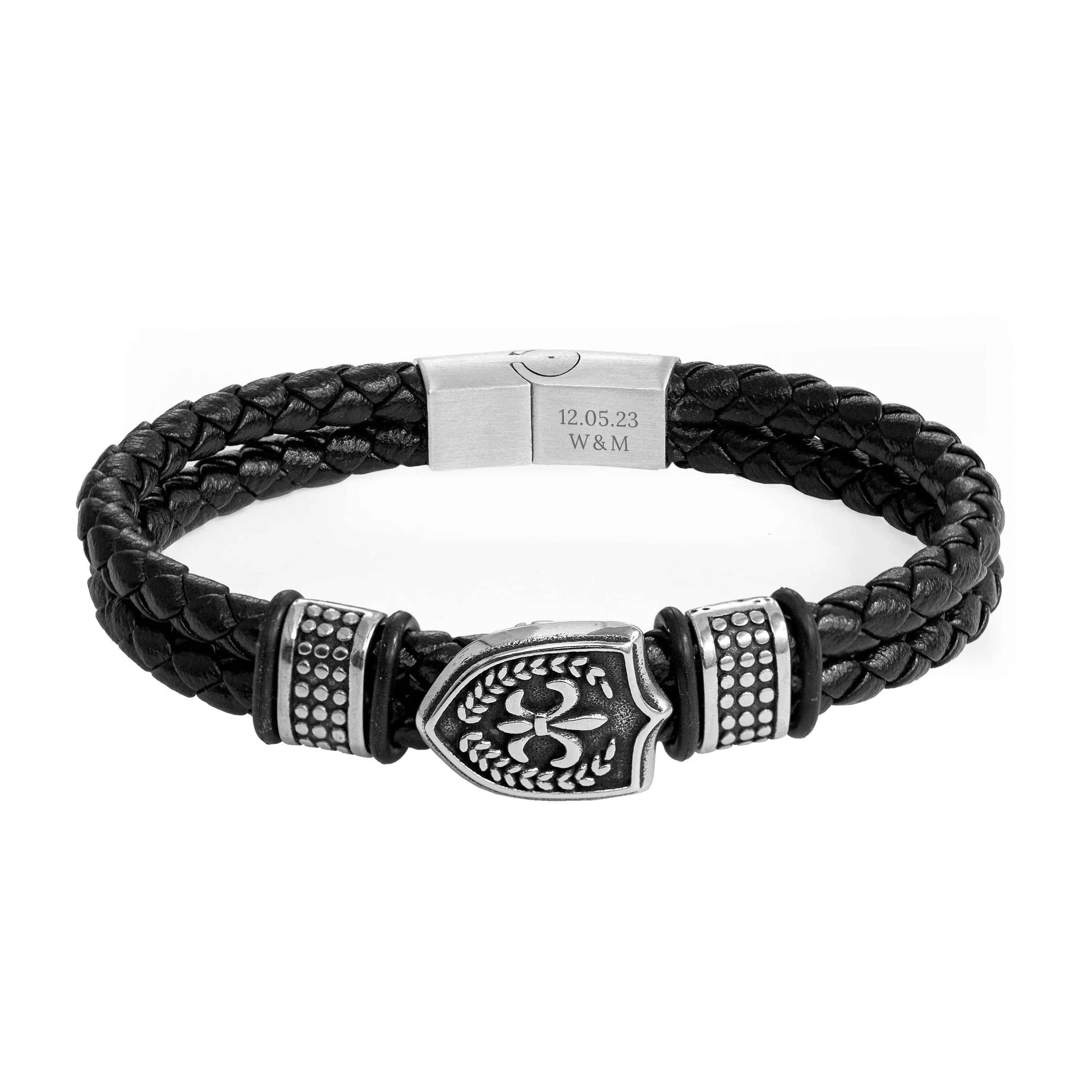 Personalized Men's Warrior Shield Leather Bracelet  Men's Bracelets Deeply Engraved