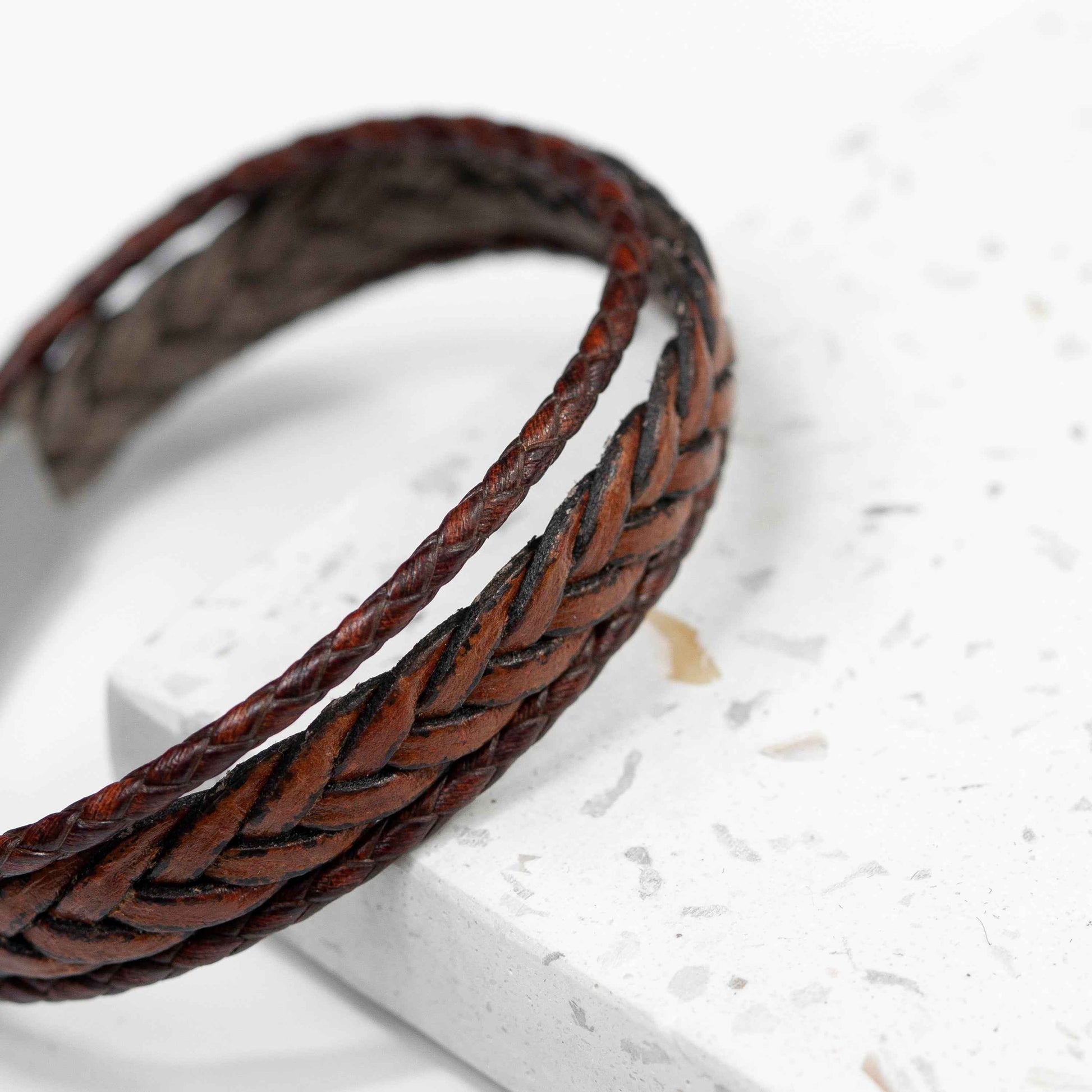 Personalized Men's Woven Layered Brown Leather Bracelet  Men's Bracelets Deeply Engraved