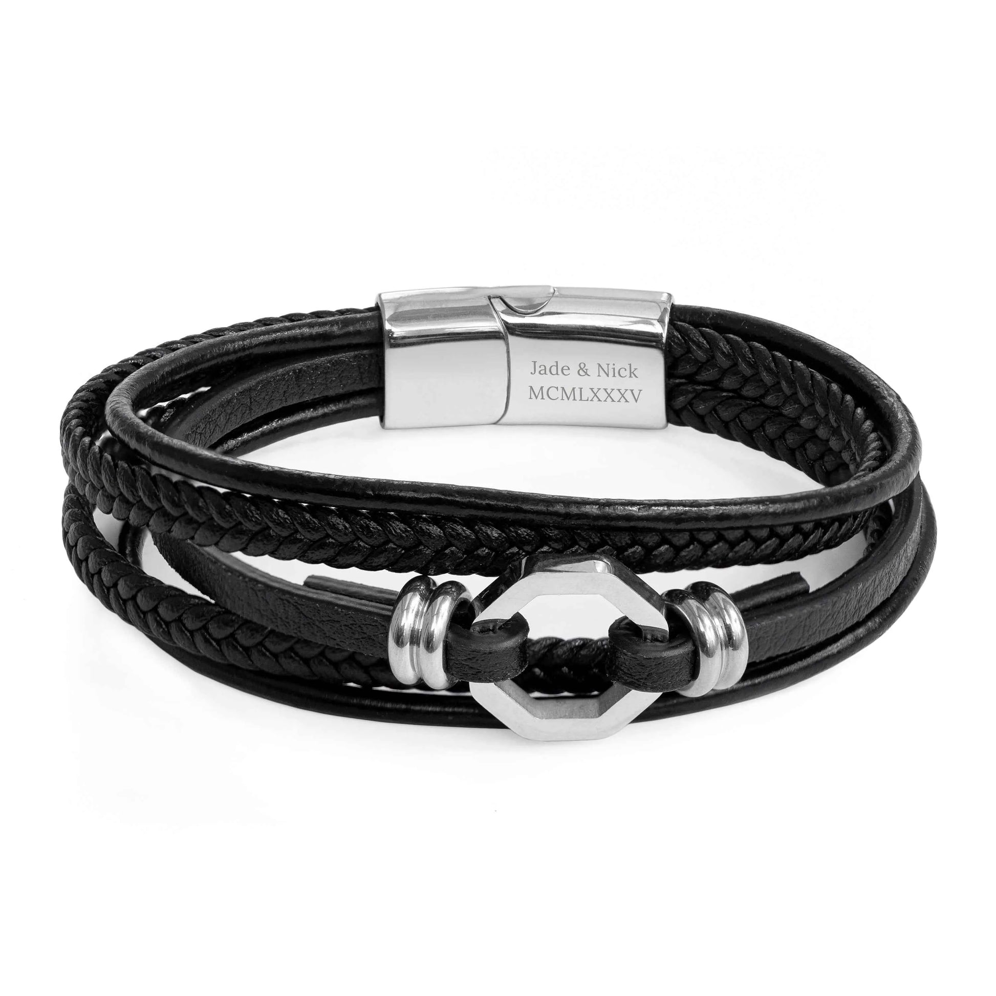 Personalized Men's Mayfair Leather Bracelet in Silver by Treat Republic, perfect engraved gift for him, ideal for Father's...
