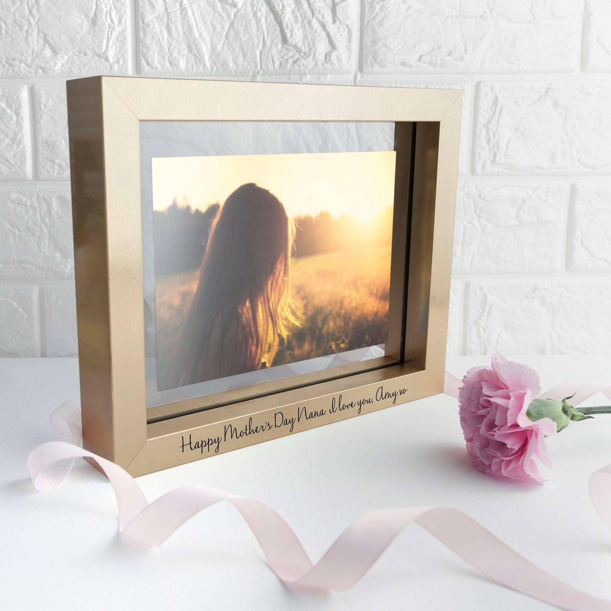 Personalized Metallic Gold Floating Photo Frames  Photo Frames Deeply Engraved
