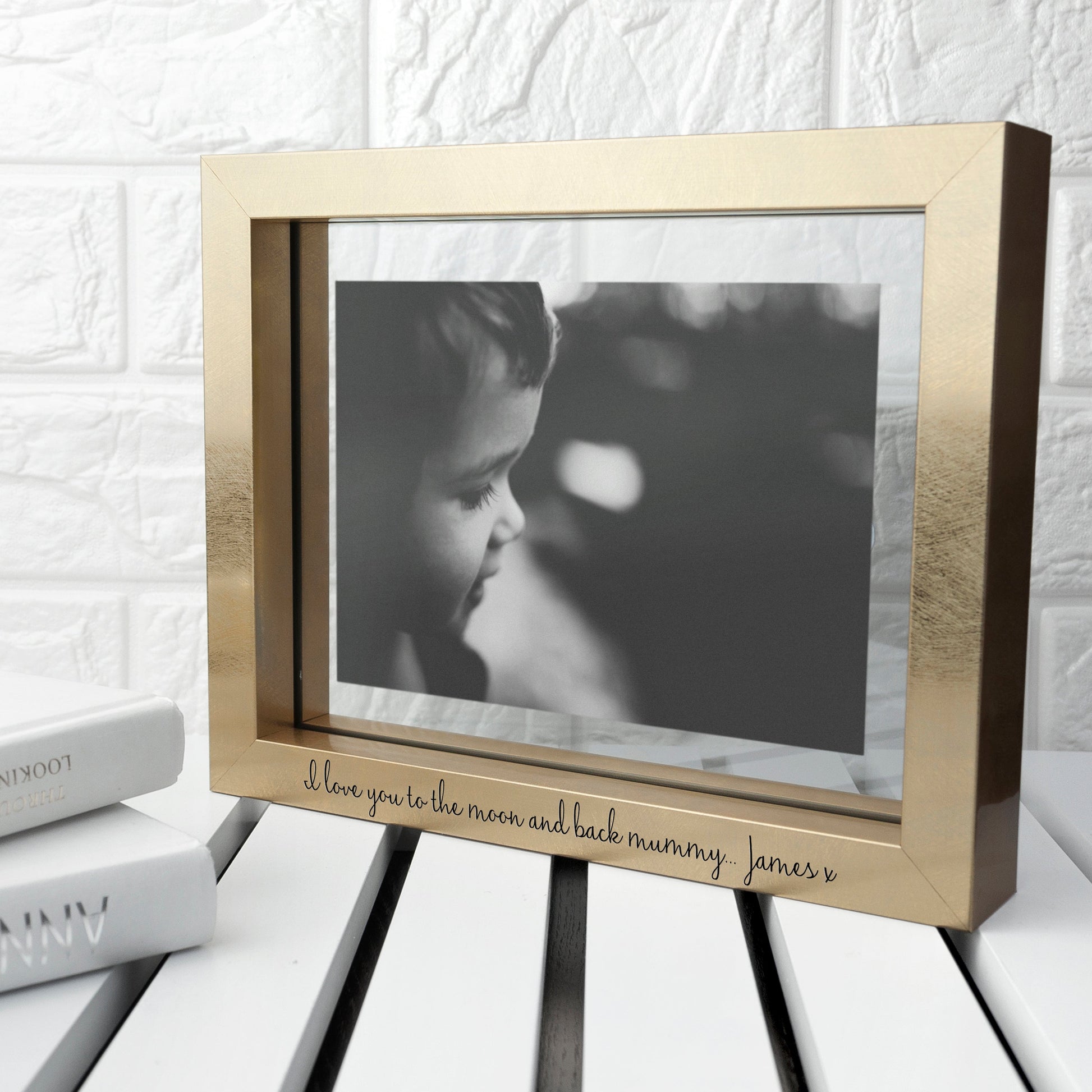 Personalized Metallic Gold Floating Photo Frames  Photo Frames Deeply Engraved