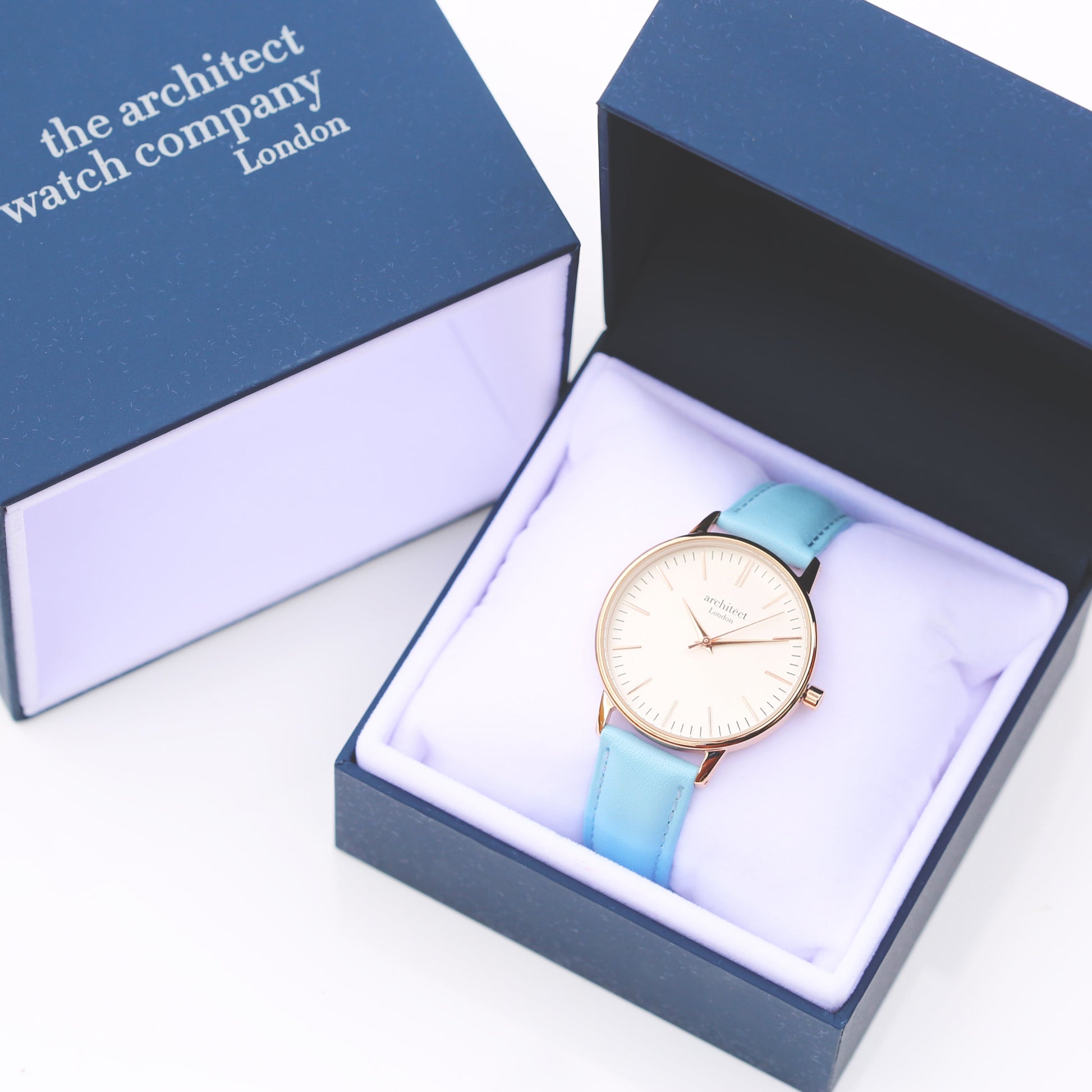 Personalized Minimalist Ladies Watch – Light Blue Strap  Ladies' Watches Deeply Engraved